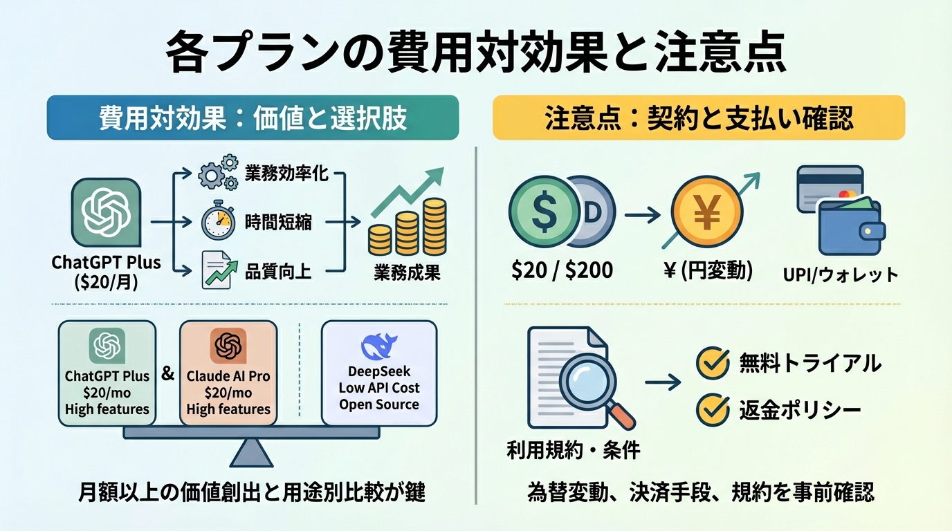 各プランの費用対効果と注意点