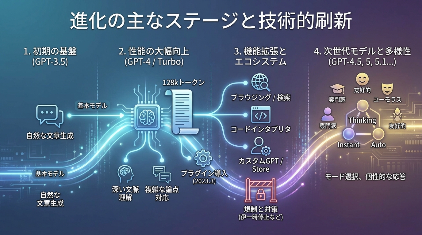 進化の主なステージと技術的刷新