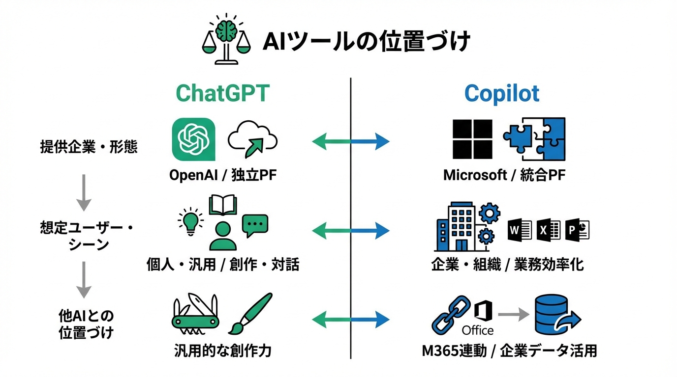 CopilotとChatGPTの基本概要と位置づけの違い