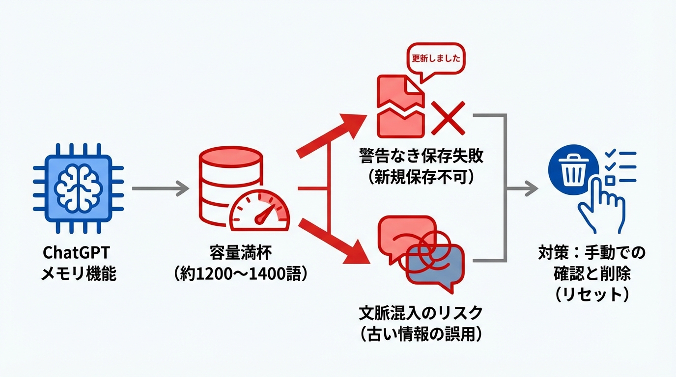 ChatGPTメモリ機能がいっぱいになったときの挙動と不具合事例