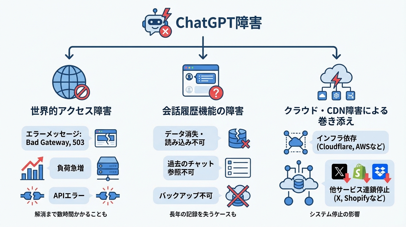 ChatGPTで実際に起きている障害の種類と代表的な事例