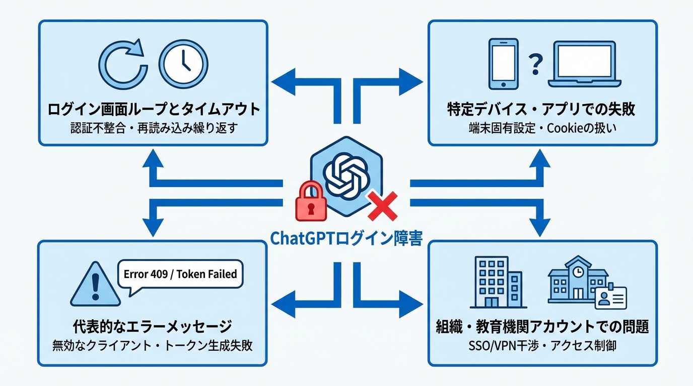 ChatGPTにログインできないときによくある症状とエラーメッセージ
