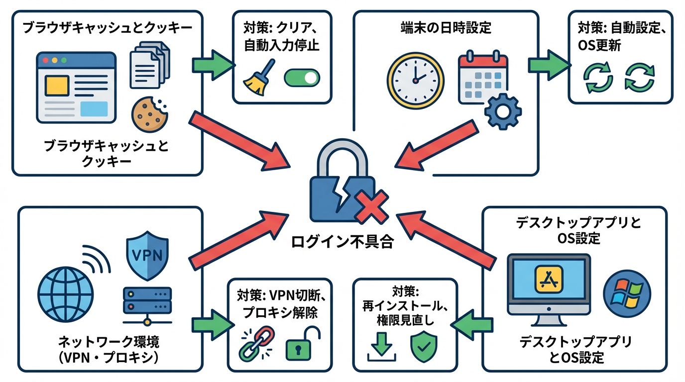 ブラウザ・アプリ・ネットワーク環境が原因のログイン不具合と対策