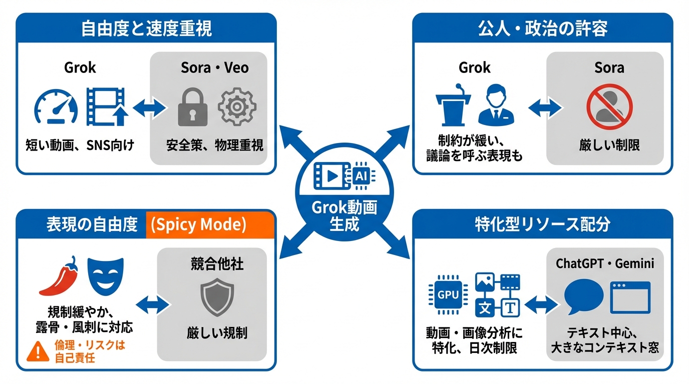 他サービスとの比較から見るGrok動画生成の上限とガードレール