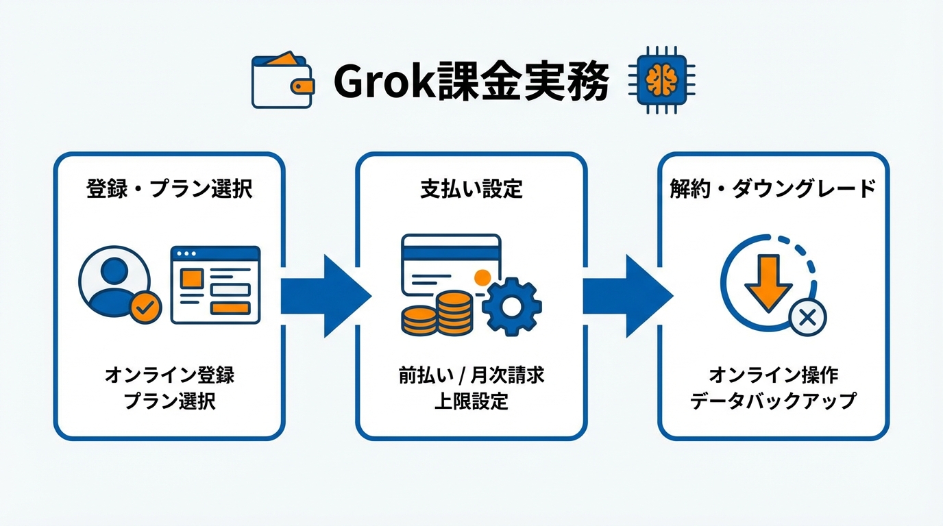 Grok課金の実務：登録・支払い・解約フロー