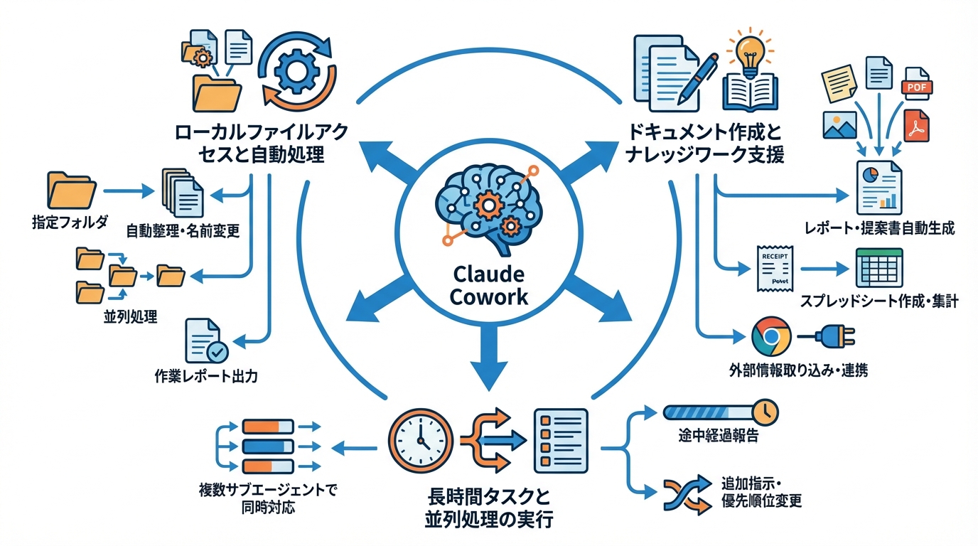 Claude Coworkでできること：主要機能と特徴