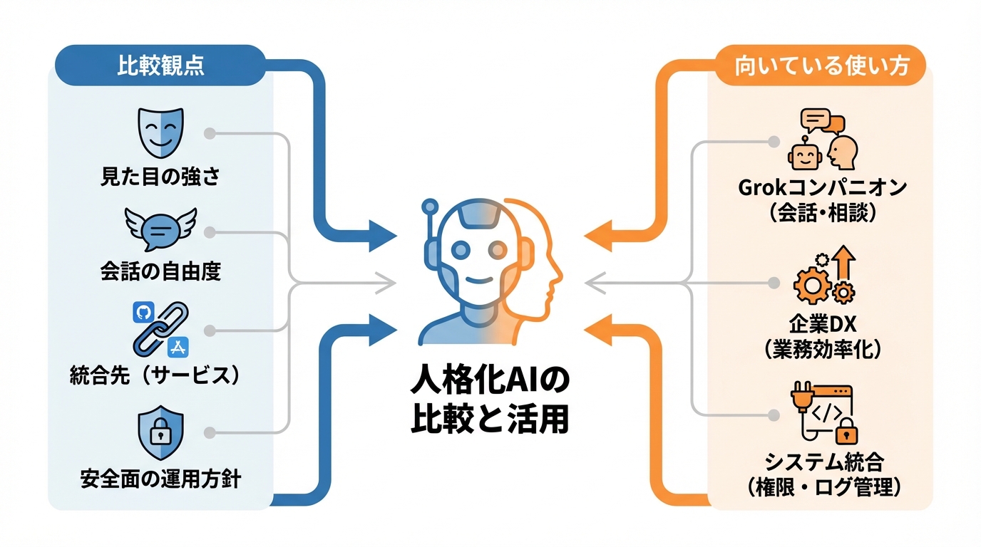 他社の人格化AIとの比較と、向いている使い方