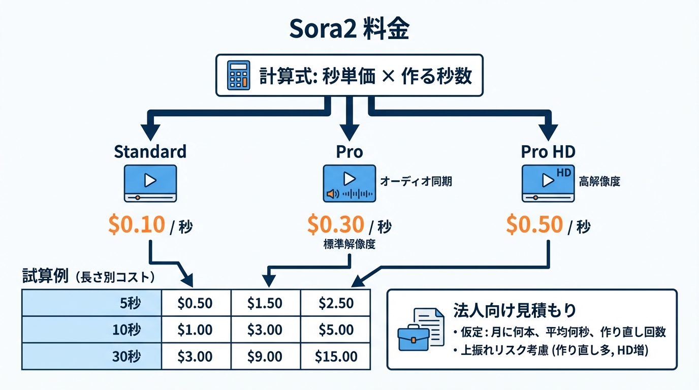 Sora2公式料金（秒単位）と価格計算