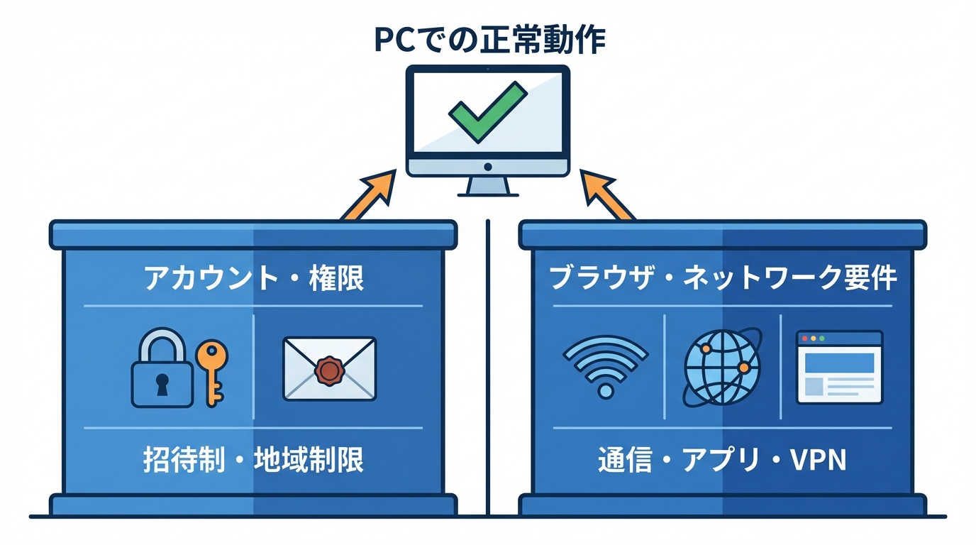 PCで正常動作させるための前提条件