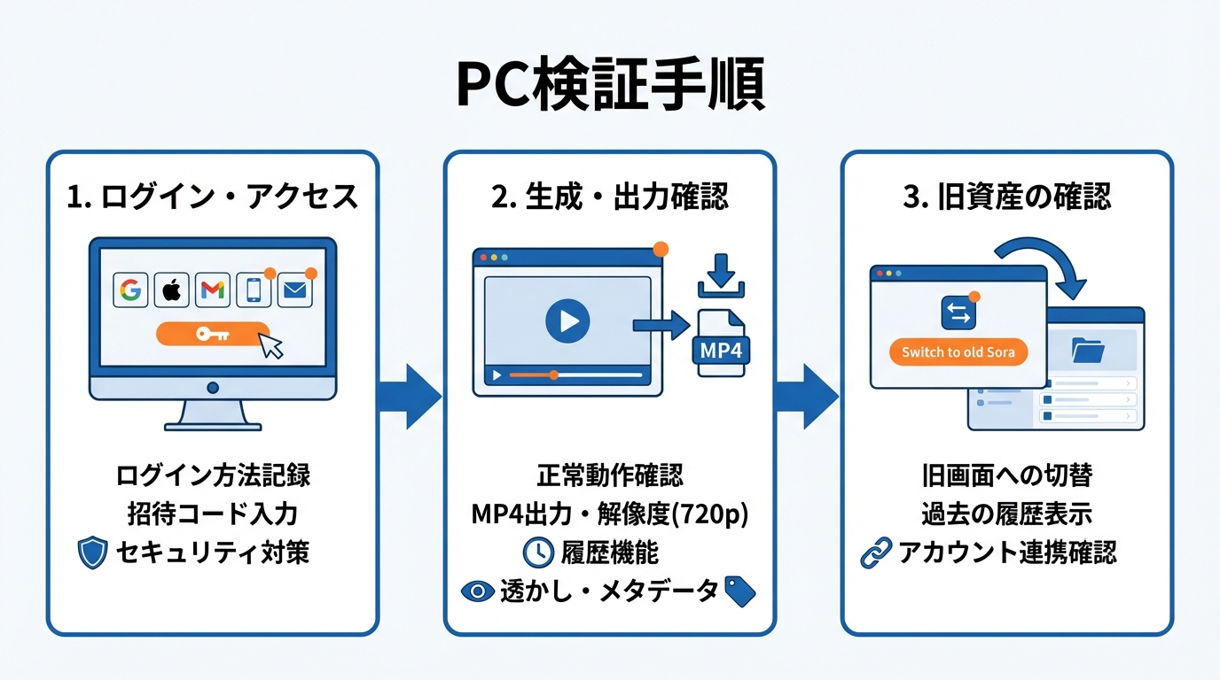 PCでの基本的な使い方と検証手順
