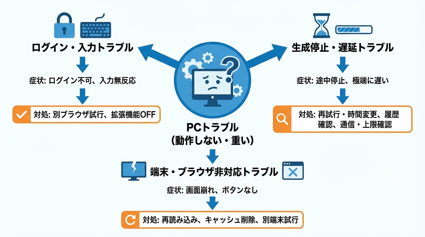 PCで動作しない・重いときの原因と対処
