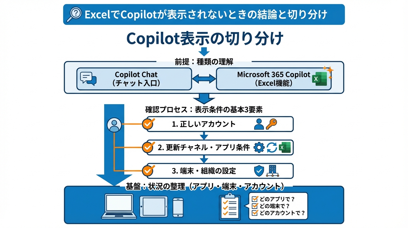 ExcelでCopilotが表示されないときの結論と切り分け