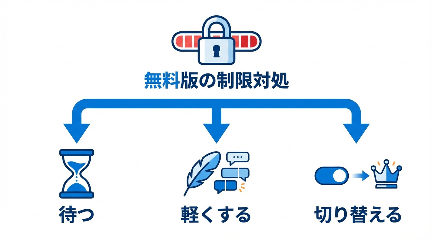 無料版の制限に達したときの対処:待つ・軽くする・切り替える