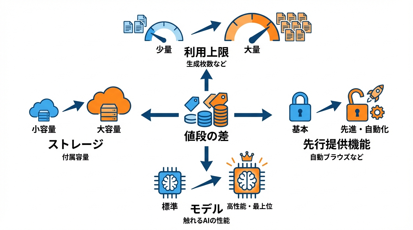 値段の差はどこに出る?モデル・機能・利用上限の違い