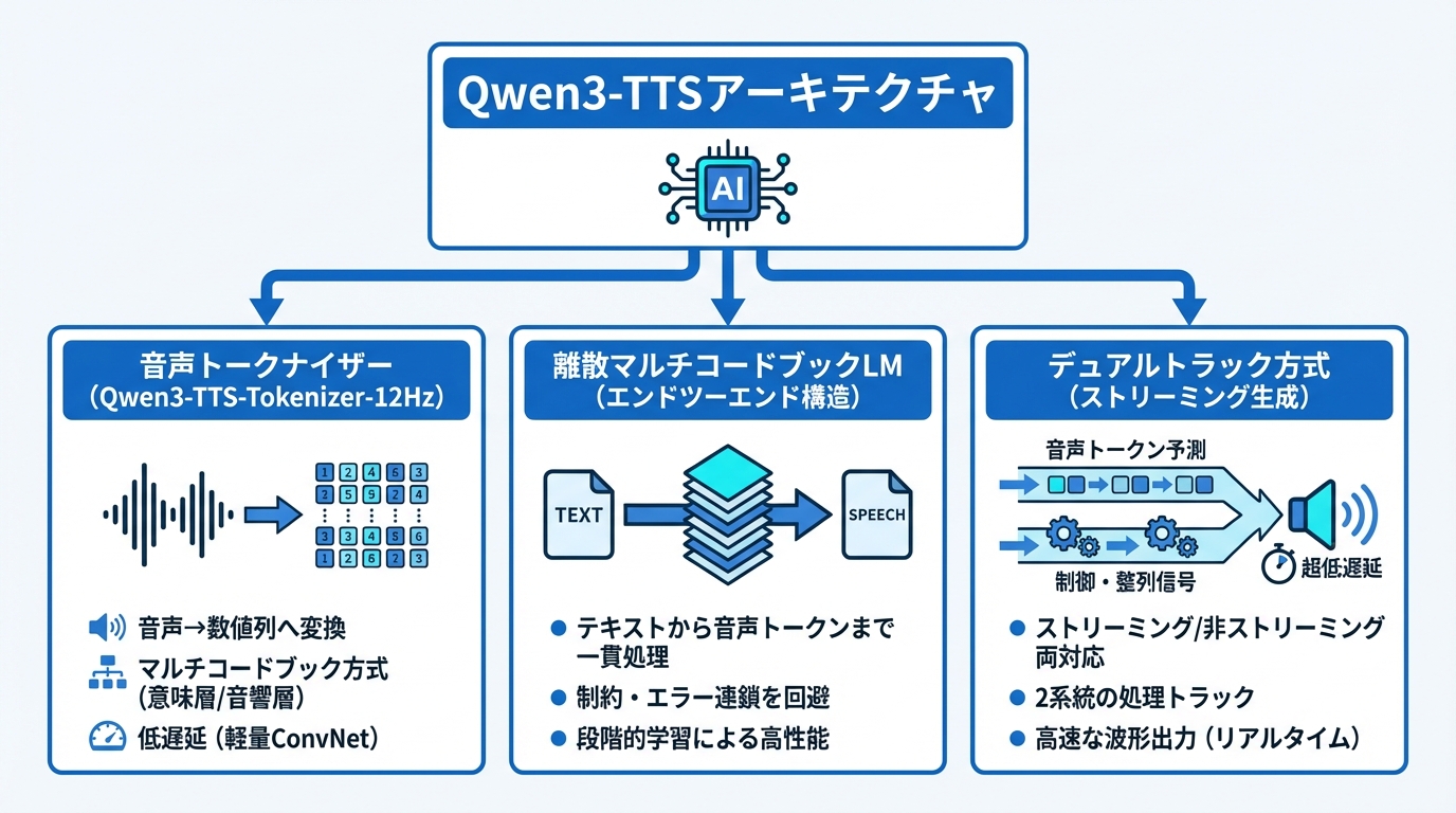 Qwen3-TTSの技術的な仕組みとアーキテクチャ