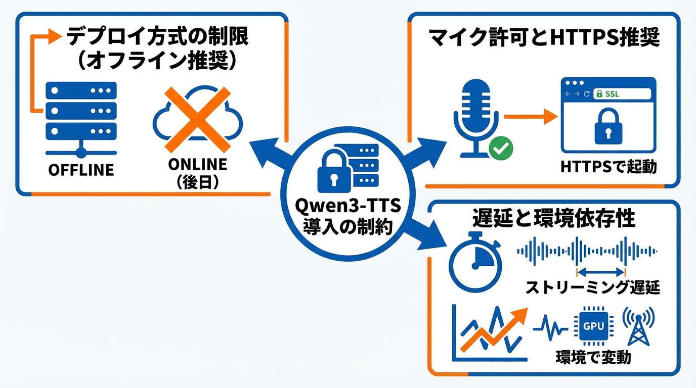 Qwen3-TTS導入時の注意点と制約