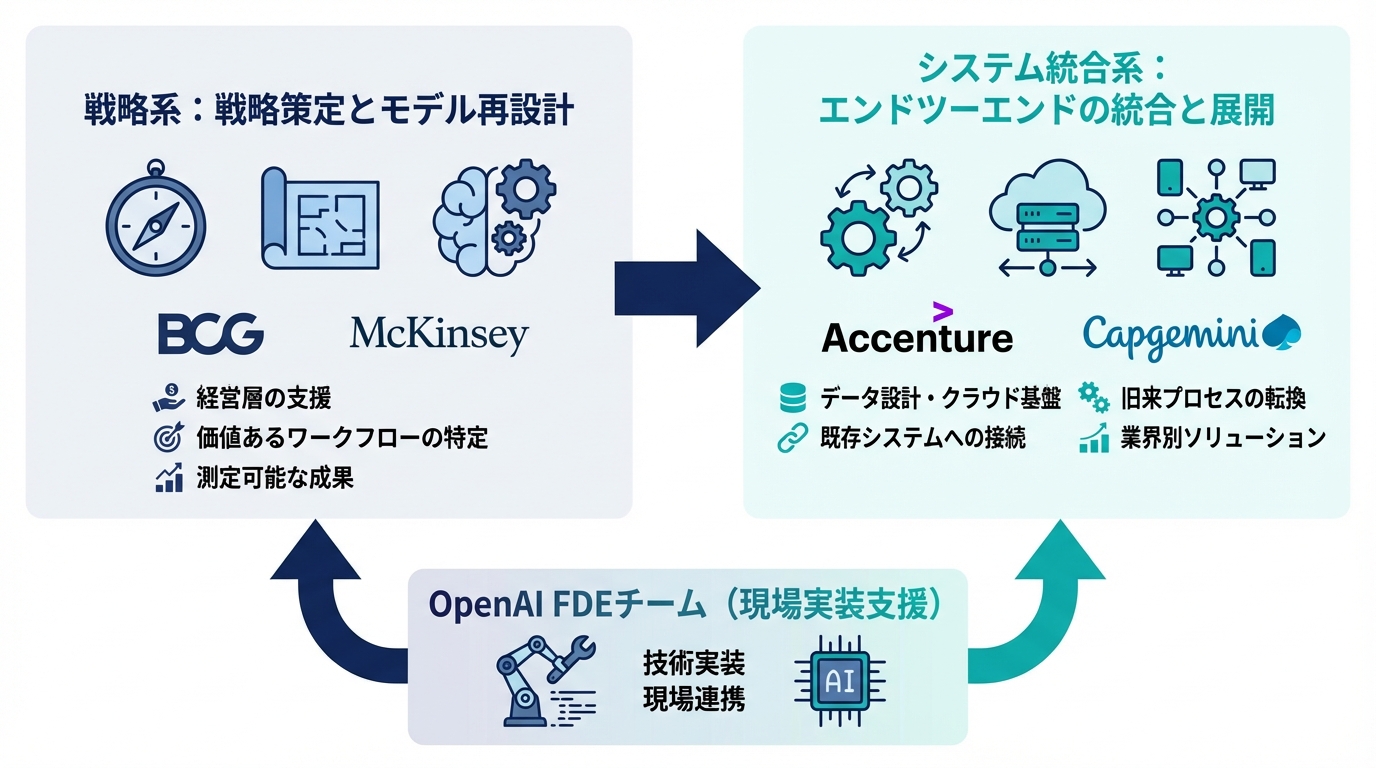 4社の役割分担——戦略系とシステム統合系の違い