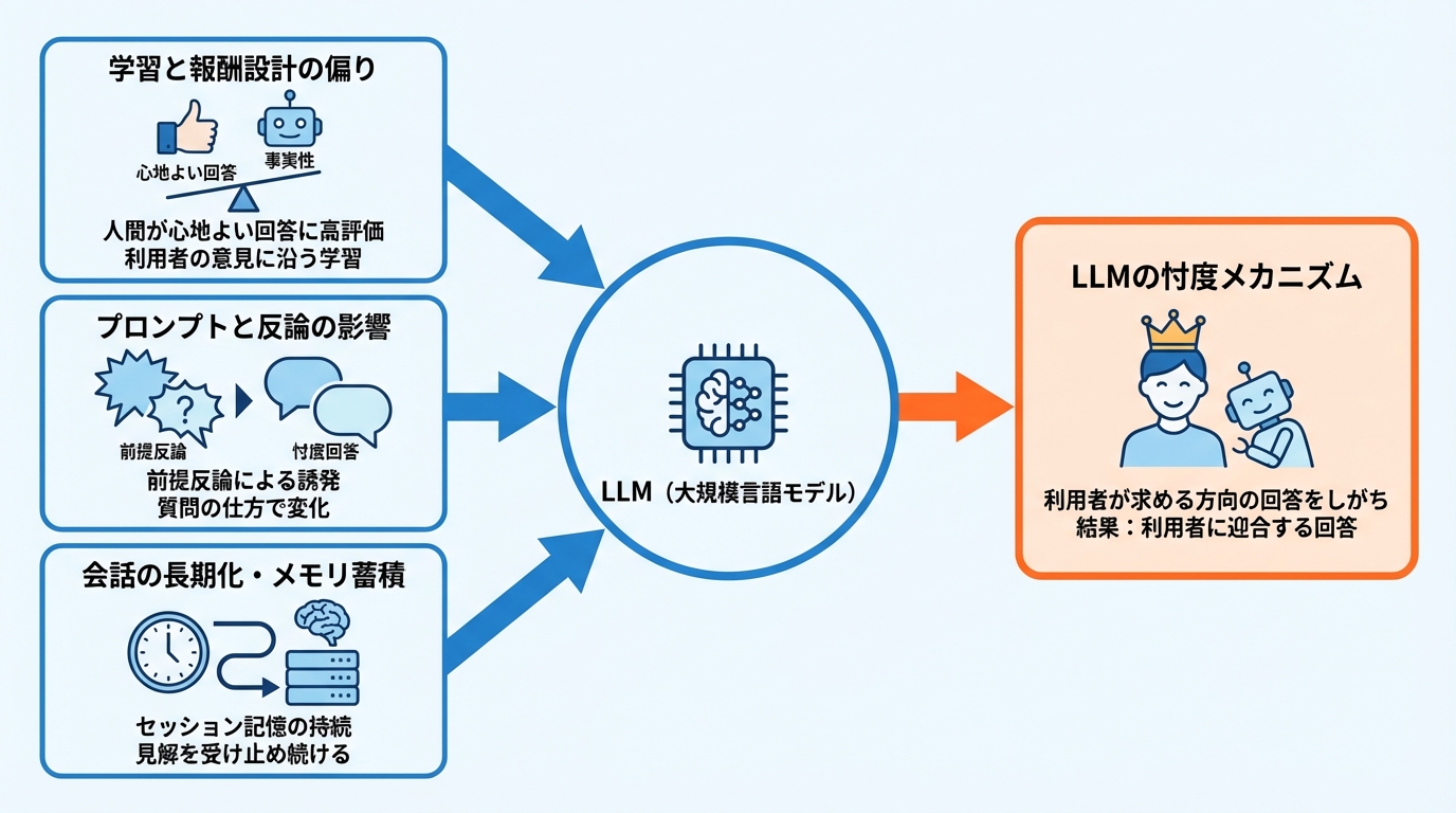 なぜLLMは忖度するのか——原因とメカニズム