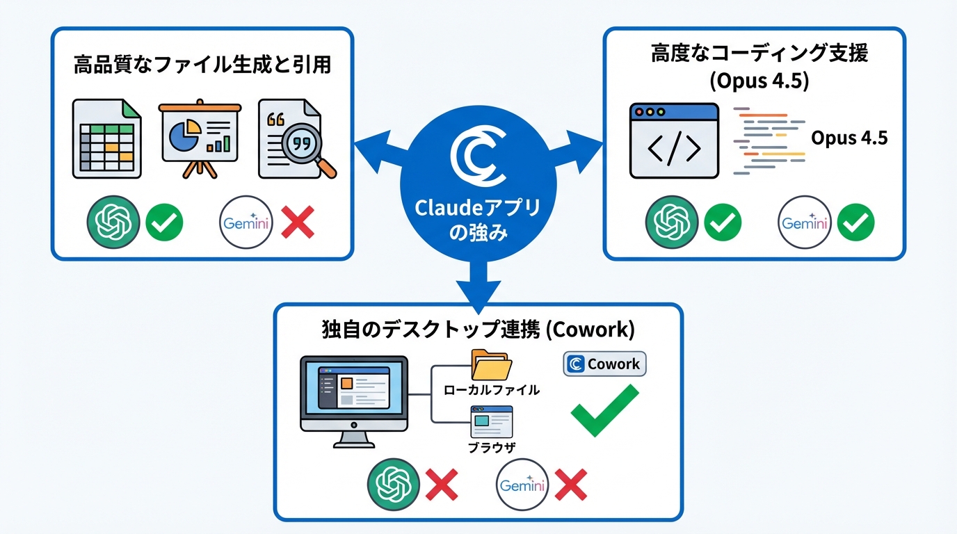 ChatGPT・Geminiとの比較で見るClaudeアプリの強み