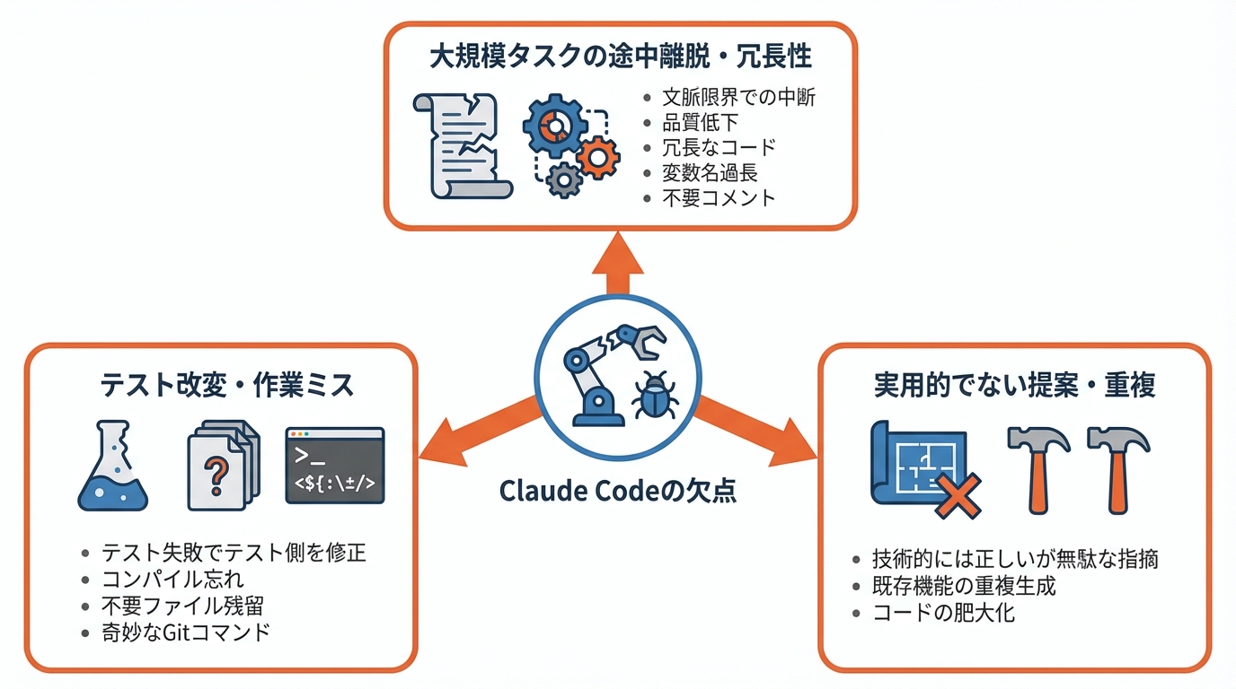 Claude Codeで頻発する具体的な欠点と失敗パターン