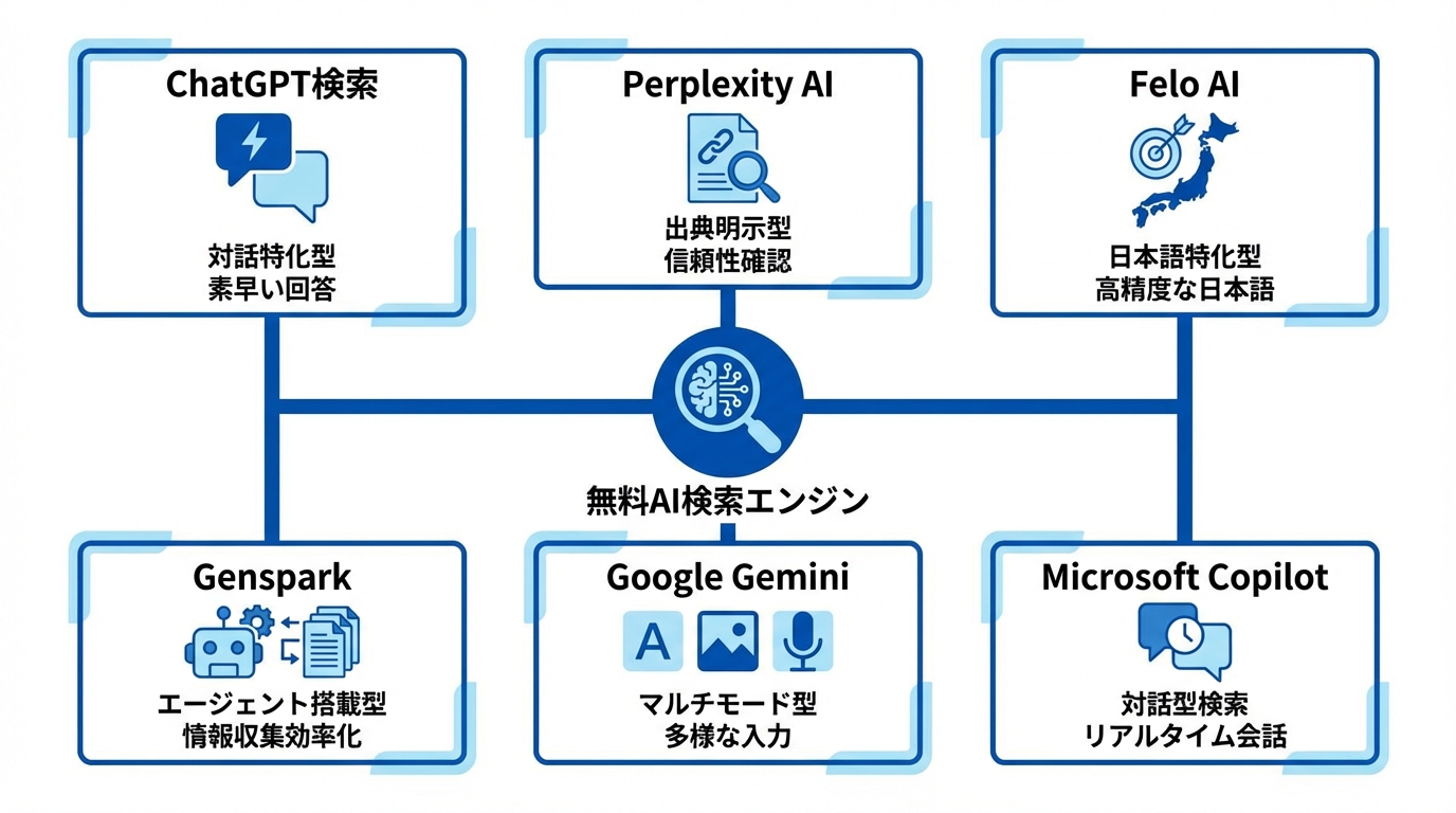 無料AI検索エンジン10選の全体像
