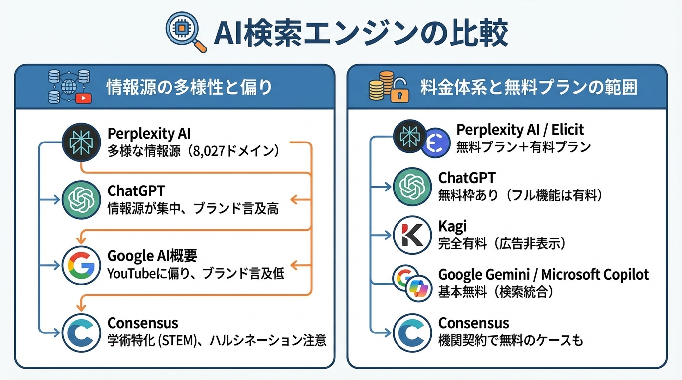 主要AI検索エンジンの機能比較