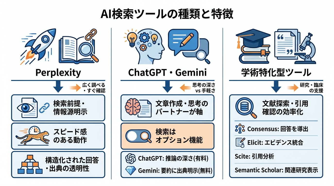 主要AI検索ツールの種類と特徴