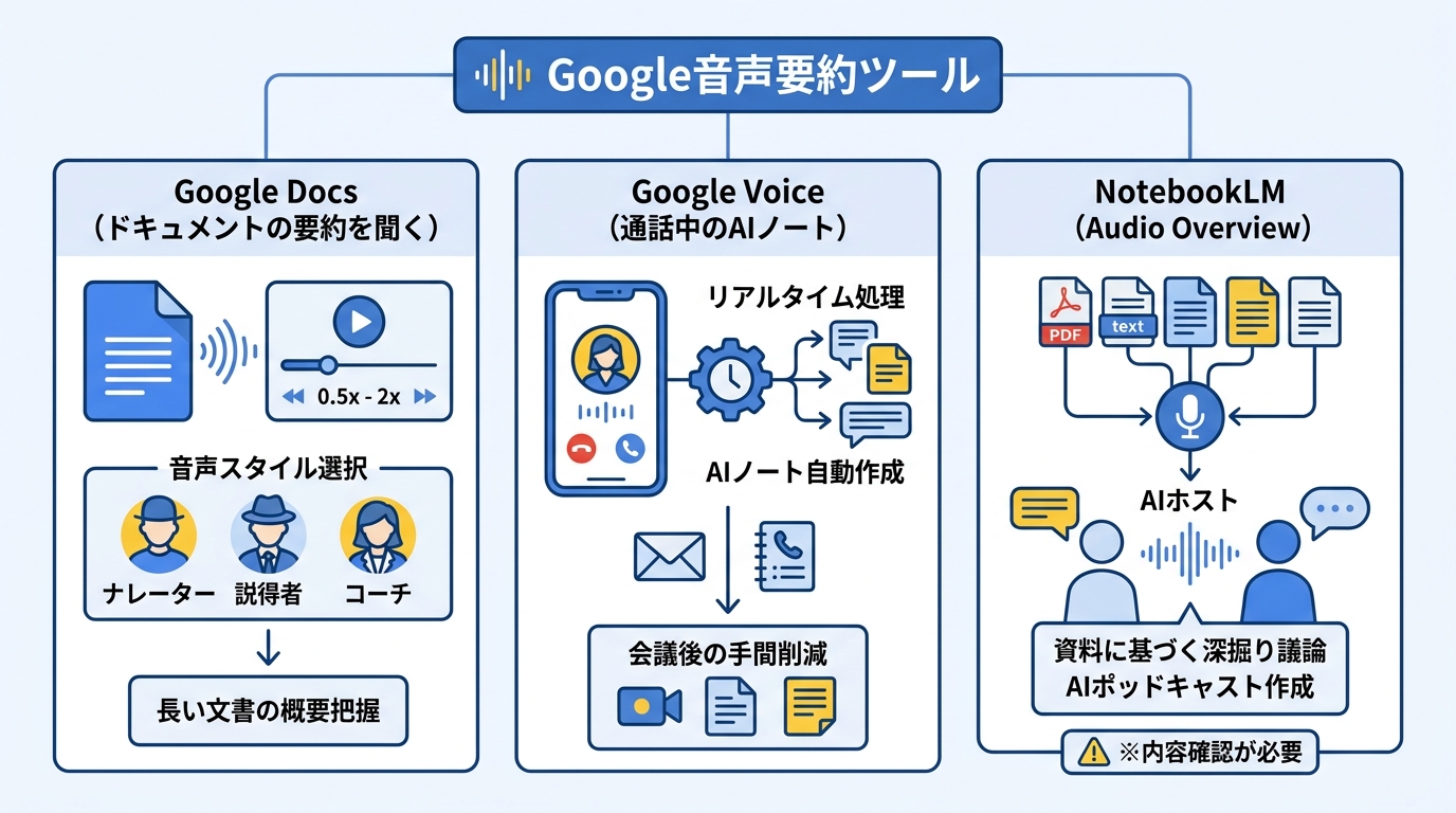 音声要約が使えるGoogleツール