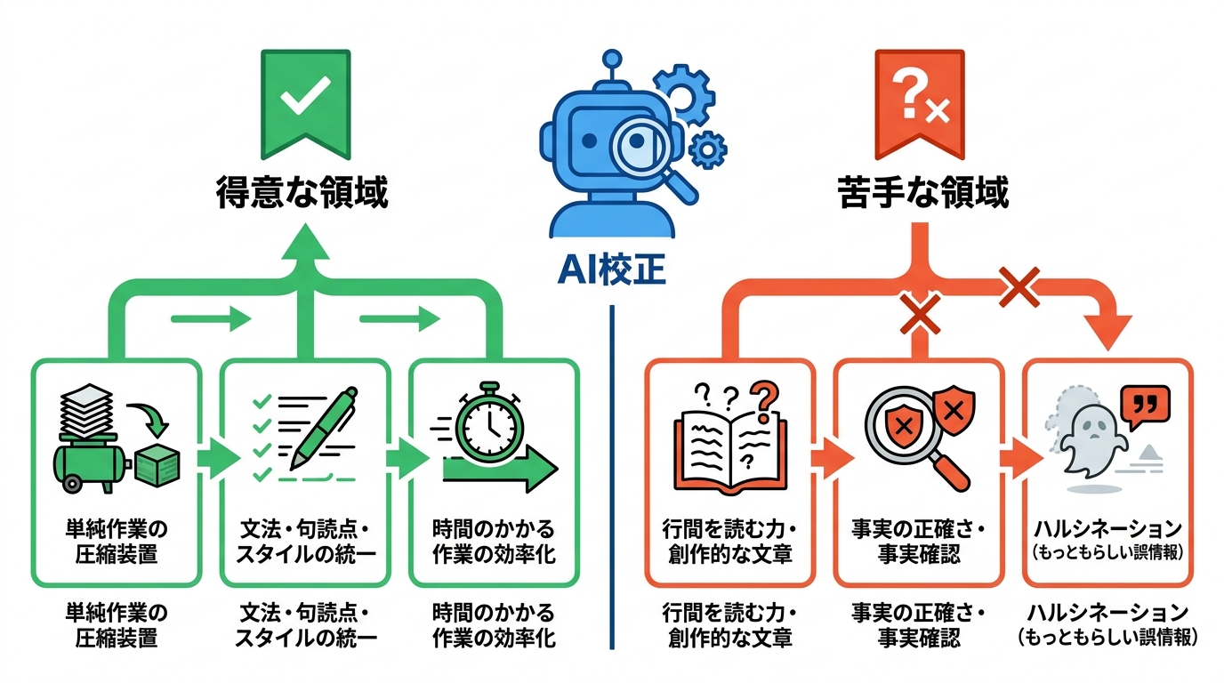AI校正が得意な領域と苦手な領域