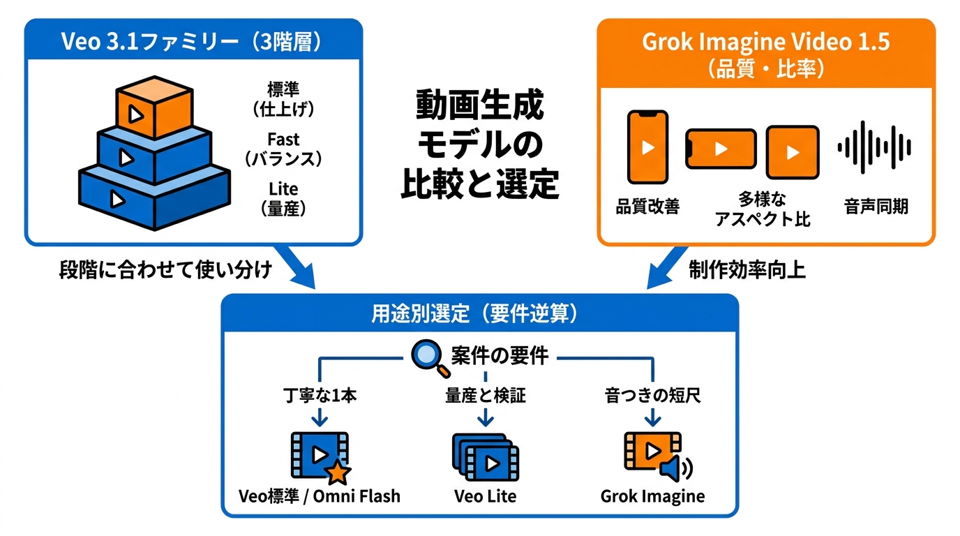 Veo 3.1ファミリーとGrok Imagineの比較