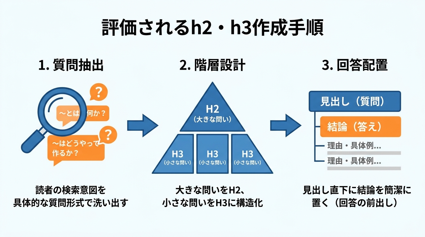 評価されるh2、h3の作り方の手順