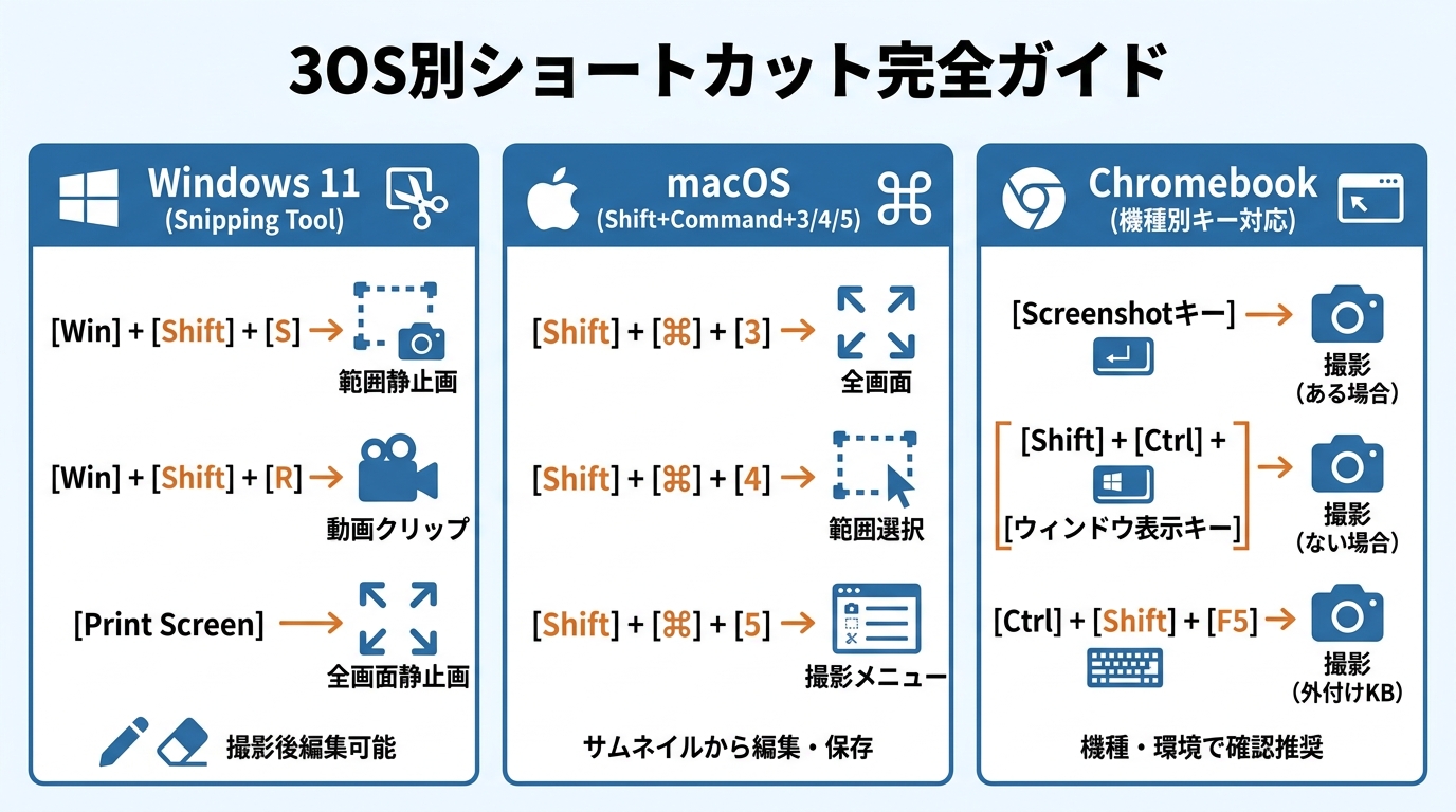 3OS別ショートカット完全ガイド