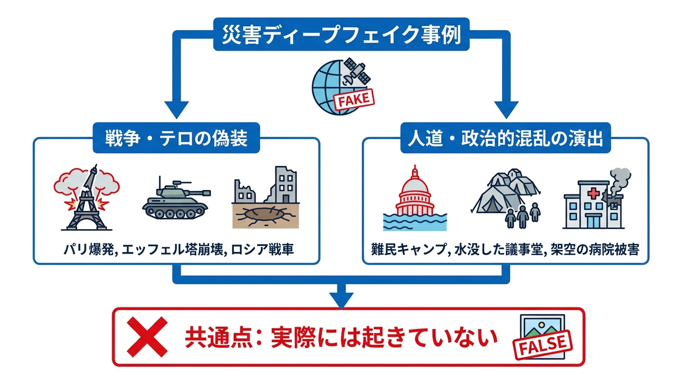 実際に生成された災害ディープフェイクの事例