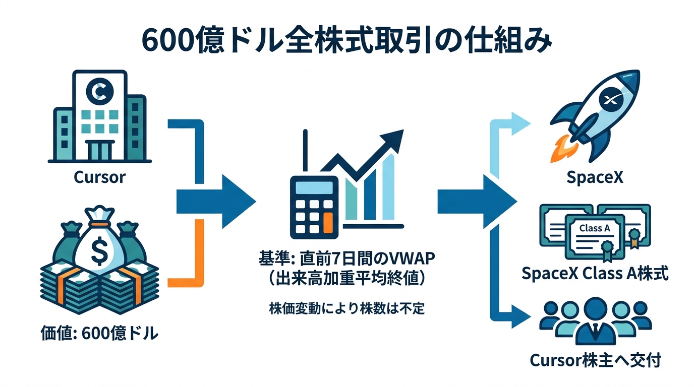 600億ドル全株式取引の仕組み