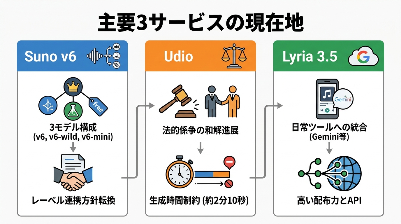 主要3サービスの現在地
